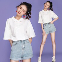 girl students new summer cute cotton t-shirt cheongsam short sleeve white shirt