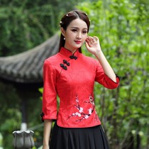 2022 spring and autumn new large size modified Tang cheongsam tops two-piece set republican style womens clothing Chinese style