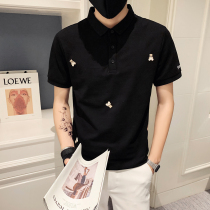New mens trendy brand slim-fit bear lapel short-sleeved T-shirt mens casual POLO shirt embroidered Paul shirt mens summer