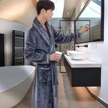 Dressing gown mens winter plus plus thick coral fleece bathrobe mens flannel long coat high-end pajamas autumn and winter