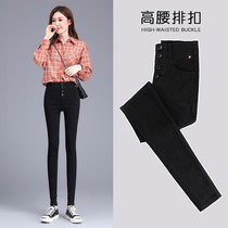 High waist leggings women wear spring and autumn 2021 New plus velvet black elastic thin black pants pencils pencils