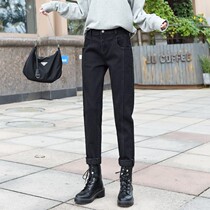 Plus velvet black Harlan jeans womens autumn and winter New 2021 Winter thin straight Daddy Pants Women spring and autumn