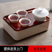 Mini outdoor travel portable ceramic kung fu tea set food grade ABS plastic car cover bowl tea cup