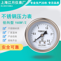 Axial stainless steel pressure gauge Y60BF Z hydraulic pressure oxygen gauge 25mpa carbon dioxide gas gauge vacuum