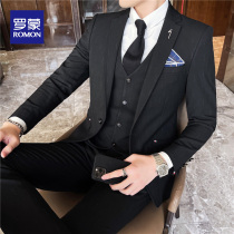 Romon mens autumn and winter wedding dress suit suit suit young and middle-aged handsome Joker Korean version of slim suit Tide men