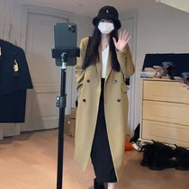 This year popular small man black trench coat coat female 2021 New temperament Hepburn style Korean medium long coat