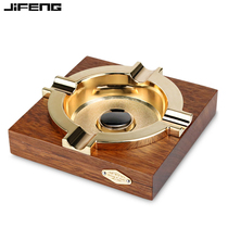 JIFENG monsoon cigar ashtray metal large double slot ashtray solid wood creative personality cigar ash Holder