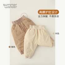 Xia Sheng male baby pants autumn and winter three layers of warm wearing high waist Belly Belly Belly girl child one year old cotton trousers big trousers