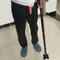 Crutch for elderly non-slip light solid wood with four feet of walking aids for the walking of the elderly and the elderly help with the hand armrests of the armrests