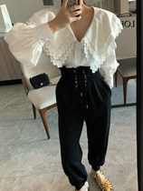 High waisted and thin Joker wide-legged slacks Womens niche design cross straps baggers loose sweatpants