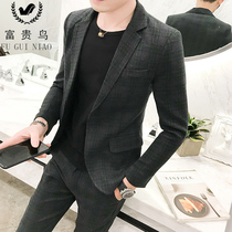 Rich bird plaid suit mens suit best man dress Korean slim casual trend British small suit two-piece suit