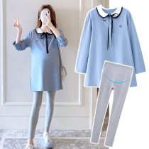 Pregnant women dress style autumn coat female tide mother 2021 New skirt belly does not show belly fashion set