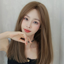  Wig female short hair Qi bangs medium long hair round face straight hair sweet shape face repair natural fluffy full head cover style