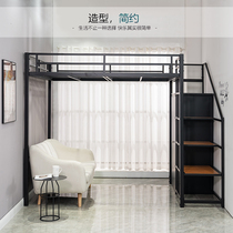 Iron small apartment apartment building loft elevated bed Pavilion provincial space clothing hat type single upper bed staggered multi-function