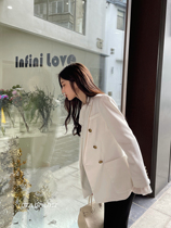 LDTJ Spot Suit Woman 22 Chunqiu Temperament Double Row Button Superior White Mid SENIOR WEST SUIT JACKET WOMAN