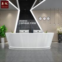 Guangzhou white paint front desk company reception desk bar beauty salon welcome desk cashier counter curved front desk custom