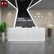 Spot curved paint front desk company reception desk bar hotel cashier beauty salon with lights welcome desk customization