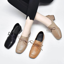 Sheep leather shoes womens leather soft shoes womens shoes new 2021 explosive single shoes spring and autumn lace-up British style small leather shoes