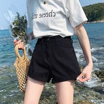 a new loose roll 100 2021 denim female Korean version of the side leg with wide summer hot pants thin shorts word waist black high display