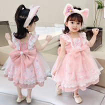 Childrens clothing girl 2023 new child Pomponpour yarn Princess Skirt Red Lolita dress tide