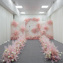 Pink wedding floral wedding stage stage welcome area decorative floor flower point flower road guide Flower Ball corner flower row
