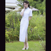  White blue and white porcelain cheongsam autumn 2021 new female young long fresh French elegant retro dress
