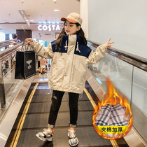 Womens big childrens coat autumn clothes 2021 new foreign style girls loose cotton cotton windbreaker thickened tooling cotton clothes