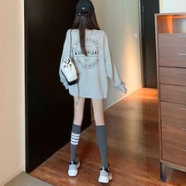 Gray sweater women 2021 New retro harbor style chic early autumn coat loose round neck long tide ins