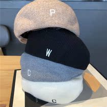 Anti-wearing beret Japanese sweet solid color knitted women autumn and winter fashion foreign embroidery letter forward hat tide