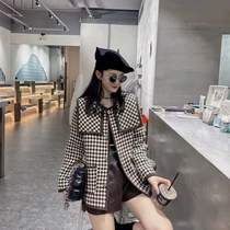 2021 Spring and Autumn new plaid navy collar Foreign Air small man age reduction short thousand bird grid small fragrant wind coat female tide