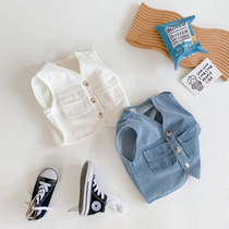 Childrens denim waistcoat 2022 new spring and autumn Korean version Ocean Gas Male baby Shoulder Girl Thin vest Jacket Tide