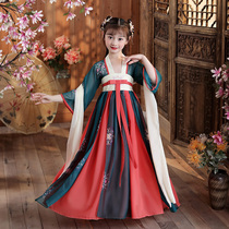 Girls ancient costume Childrens Super Fairy Hanfu Summer dress Girls ancient Tang costume Cherry blossom skirt Chinese style dress Spring and Autumn