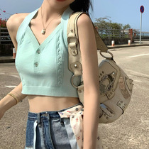2021 summer new casual harbor retro knitted V-neck neck camisole women's high waist slim jacket tide