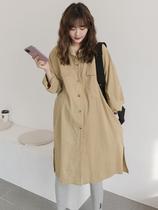 Maternity Shirt 2021 Autumn Clothes Trench Cardigan Coat Fashion Dress Loose Size Nursing Skirt Long Shirt