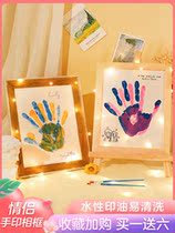 diy couple handprint photo frame Press palm print oil painting commemorative color paint handmade homemade gift press pad