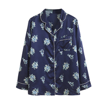 K 22 Autumn new foreign trade Womens loose casual West collar long sleeve single-breasted flower color couple home top