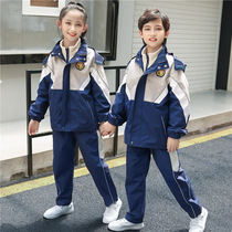 Primary school uniforms three-piece childrens class uniforms autumn and winter plus velvet thickened kindergarten Garden uniforms spring and autumn