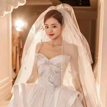 Head yarn photo props Bride wedding bow headgear double-tailed long light wedding dress female