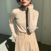 Hong Kong Tide brand 2021 Autumn New Korean version of BASIC solid color pile collar base shirt T-shirt Female Original design