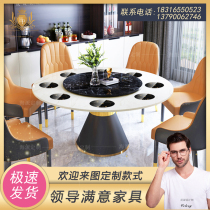 Marble hot pot table Induction cooker integrated household light luxury commercial round table One person one pot dining table table and chair customization