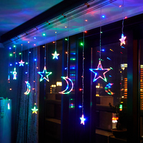 led small lights flashing lights string lights star stars and moon lights room decoration cloth net red light curtain hanging lights