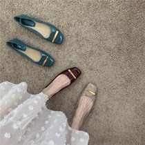 ITSK Shoes Womens Single Shoe Square Head Light Mouth Retro Lacquer Leather Flat Bottom Commute To Work Shoes Women Shoes