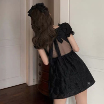 French first love sweet design sense hollow dress 2021 summer new bubble sleeve at large princess little black dress