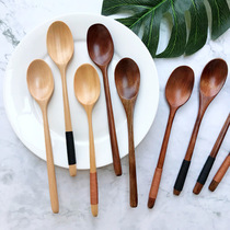 Wooden spoon long handle old paint juice spoon solid wood coffee spoon Japanese style and wind soup spoon baby spoon spoon