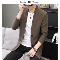 Knitted cardigan mens thin autumn 2021 New Korean slim top mens solid color stand neck casual sweater