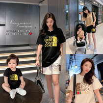 Net Red Kiss On Mother & Son Foreign Air Fashion A Three-Mouth Pure Cotton Short Sleeve T-Shirt Baby Conjoined Mother And Female Summer Blouse