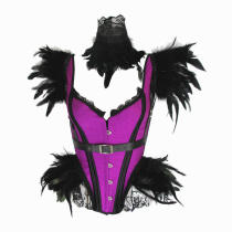 Feather corset court corset suit chest waisted 3-piece Gothic catwalk