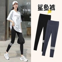 New super large shark skin leggings women 200kg fat mm outside wear spring and autumn belly lift hip thin pants