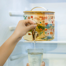 Beverage bucket cold kettle cold kettle household high temperature resistant glass with faucet large capacity juice bucket put refrigerator cabinet