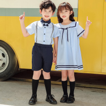 Kindergarten garden dress Summer dress short sleeve British College style childrens graduation photo class suit suit Summer primary school uniform